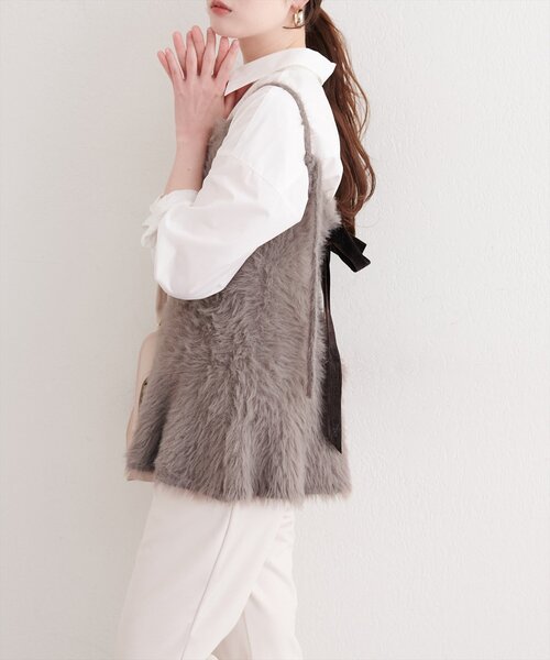 natural couture(ナチュラルクチュール)の「バックリボンペプラムビスチェ+ニットワンピース(ワンピース・レディース・モカ/アイボリー/ブラック・MEDIUM/LARGE)」の12枚目の写真