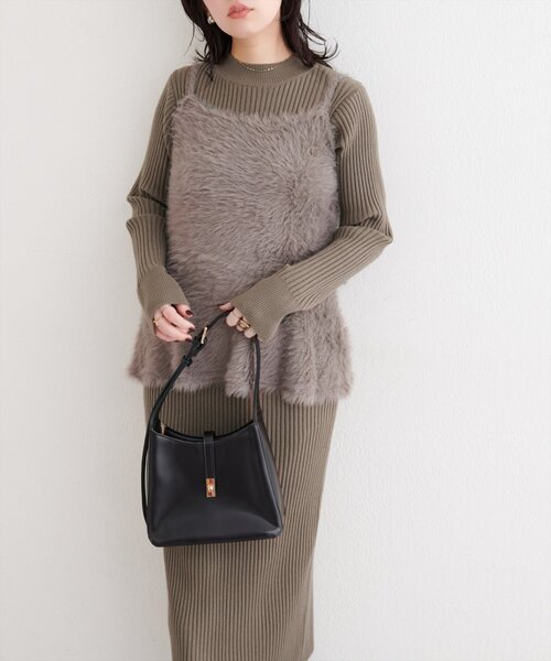 natural couture(ナチュラルクチュール)の「バックリボンペプラムビスチェ+ニットワンピース(ワンピース・レディース・モカ/アイボリー/ブラック・MEDIUM/LARGE)」の15枚目の写真