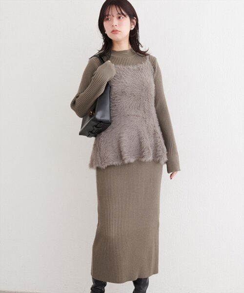 natural couture(ナチュラルクチュール)の「バックリボンペプラムビスチェ+ニットワンピース(ワンピース・レディース・モカ/アイボリー/ブラック・MEDIUM/LARGE)」の4枚目の写真