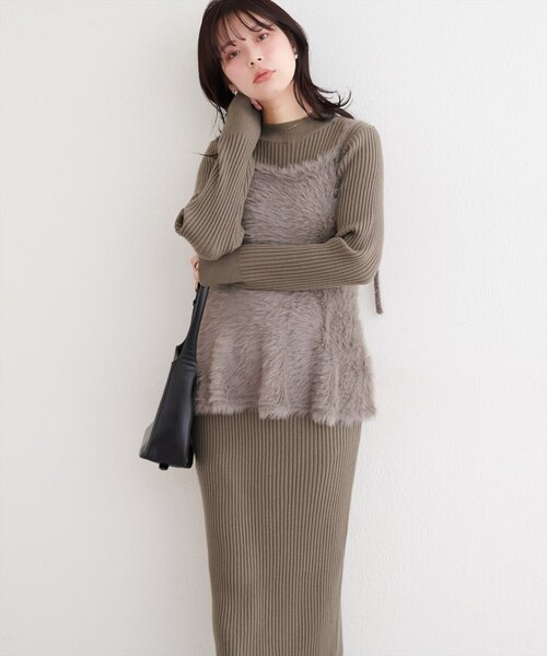 natural couture(ナチュラルクチュール)の「バックリボンペプラムビスチェ+ニットワンピース(ワンピース・レディース・モカ/アイボリー/ブラック・MEDIUM/LARGE)」の5枚目の写真