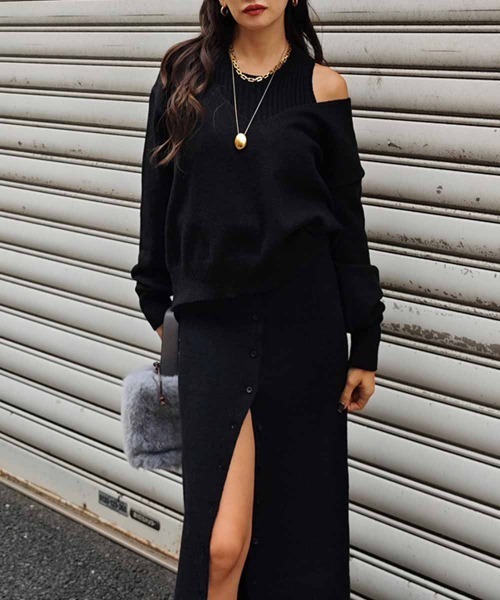 esutoreja（エストレジャ）の「タンクレイヤードVネックニット（ニット/セーター・レディース・ブラック/アイボリー/グレー・FREE）」の2枚目の写真