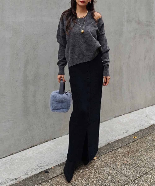 esutoreja（エストレジャ）の「タンクレイヤードVネックニット（ニット/セーター・レディース・ブラック/アイボリー/グレー・FREE）」の8枚目の写真