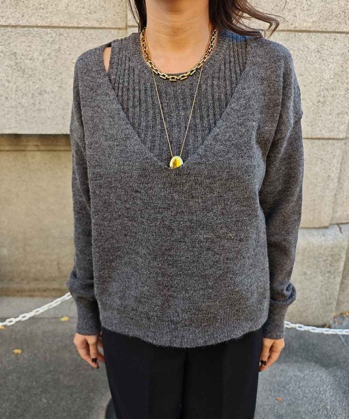 esutoreja（エストレジャ）の「タンクレイヤードVネックニット（ニット/セーター・レディース・ブラック/アイボリー/グレー・FREE）」の14枚目の写真