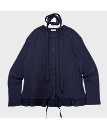 PLASMASPHERE | Stella Knit Scarf Set Shirring Cancan Boxy T-Shirt Cardigan_Navy(カーディガン/ボレロ)