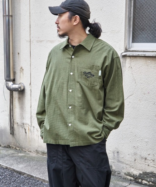 NO NEED(ノーニード)の「トラ麻ライク刺繍シャツ(シャツ/ブラウス・メンズ・ブラック/カーキ/アイボリー・M/L/LL)」の7枚目の写真