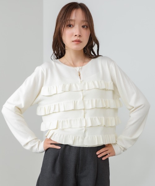 Bab(バブ)の「【2点セット】ティアードフリルニットカーデ&2WAYビスチェアンサンブル(カーディガン/ボレロ・レディース・ブラック/パープル/アイボリー・FREE)」の15枚目の写真