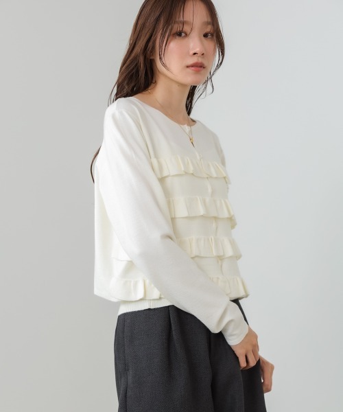 Bab(バブ)の「【2点セット】ティアードフリルニットカーデ&2WAYビスチェアンサンブル(カーディガン/ボレロ・レディース・ブラック/パープル/アイボリー・FREE)」の18枚目の写真