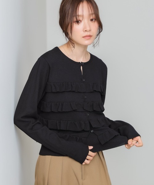 Bab(バブ)の「【2点セット】ティアードフリルニットカーデ&2WAYビスチェアンサンブル(カーディガン/ボレロ・レディース・ブラック/パープル/アイボリー・FREE)」の7枚目の写真