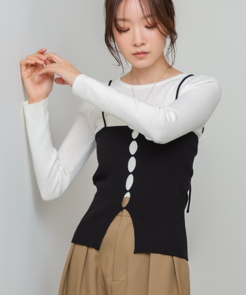 Bab(バブ)の「【2点セット】ティアードフリルニットカーデ&2WAYビスチェアンサンブル(カーディガン/ボレロ・レディース・ブラック/パープル/アイボリー・FREE)」の12枚目の写真