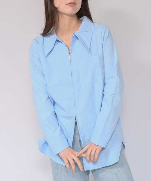 Alite cloth（アリーテクロス）の「ジップシャツ（シャツ/ブラウス・レディース・ホワイト/ブルー・M/L）」の2枚目の写真