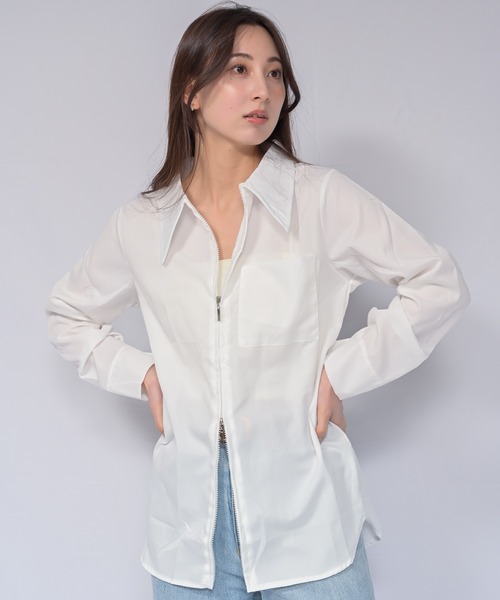 Alite cloth（アリーテクロス）の「ジップシャツ（シャツ/ブラウス・レディース・ホワイト/ブルー・M/L）」の3枚目の写真