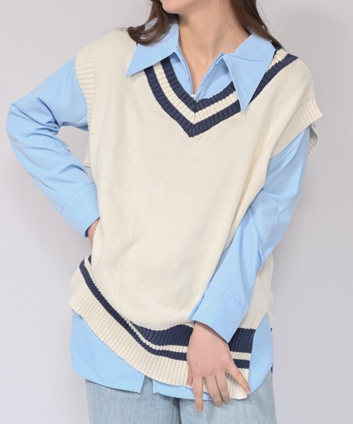 Alite cloth（アリーテクロス）の「ジップシャツ（シャツ/ブラウス・レディース・ホワイト/ブルー・M/L）」の5枚目の写真