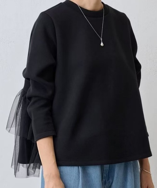 VIBGYOR(ヴィブジョー)の「FReePLACe/バックフリル トップス X12756(Tシャツ/カットソー・レディース・ブラック/ベージュ・FREE)」の2枚目の写真