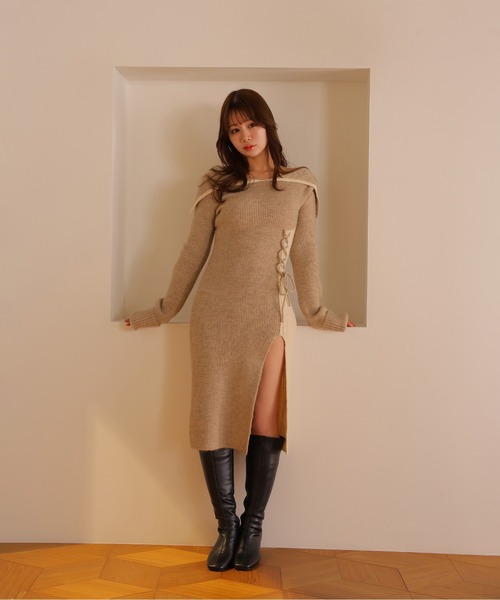 *M DOLLY original* lace up bella knit dress/レースアップベラニットドレス