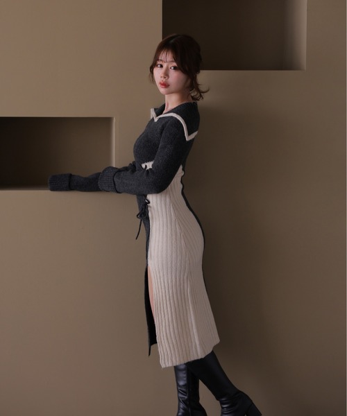 M DOLLY（エムドリー）の「*M DOLLY original* lace up bella knit dress/レースアップベラニットドレス（ワンピース・レディース・ブラック/ブラウン・FREE）」の4枚目の写真