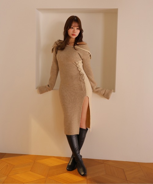 M DOLLY（エムドリー）の「*M DOLLY original* lace up bella knit dress/レースアップベラニットドレス（ワンピース・レディース・ブラック/ブラウン・FREE）」の9枚目の写真