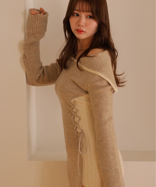 M DOLLY（エムドリー）の「*M DOLLY original* lace up bella knit dress/レースアップベラニットドレス（ワンピース・レディース・ブラック/ブラウン・FREE）」の13枚目の写真