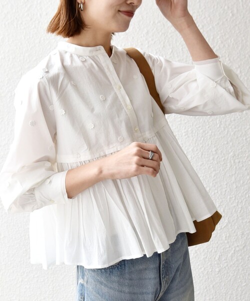 WEB限定】SHIPS any:〈洗濯機可能〉フラワー モチーフ ペプラム