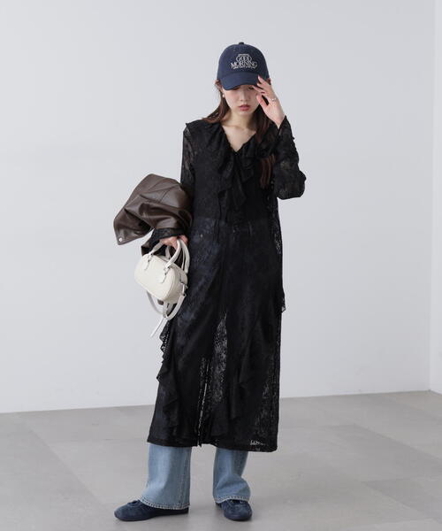 FREE'S MART（フリーズマート）の「◆前開きラッフルフリルレースワンピース（ワンピース・レディース・ホワイト/ブラック・FREE）」の9枚目の写真