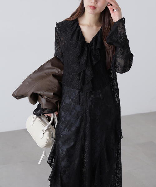 FREE'S MART（フリーズマート）の「◆前開きラッフルフリルレースワンピース（ワンピース・レディース・ホワイト/ブラック・FREE）」の10枚目の写真