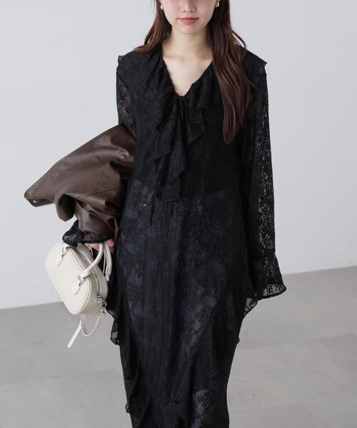 FREE'S MART（フリーズマート）の「◆前開きラッフルフリルレースワンピース（ワンピース・レディース・ホワイト/ブラック・FREE）」の11枚目の写真