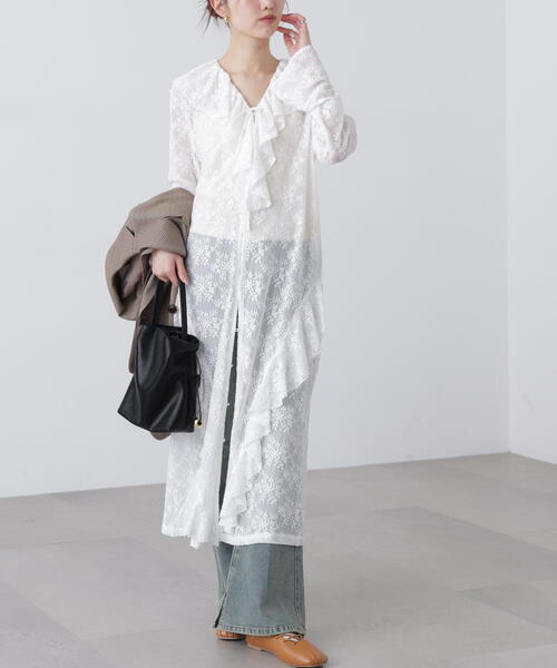 FREE'S MART（フリーズマート）の「◆前開きラッフルフリルレースワンピース（ワンピース・レディース・ホワイト/ブラック・FREE）」の15枚目の写真