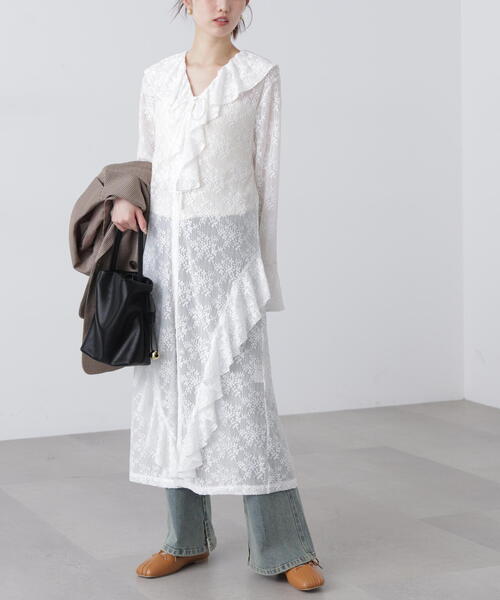 FREE'S MART（フリーズマート）の「◆前開きラッフルフリルレースワンピース（ワンピース・レディース・ホワイト/ブラック・FREE）」の16枚目の写真