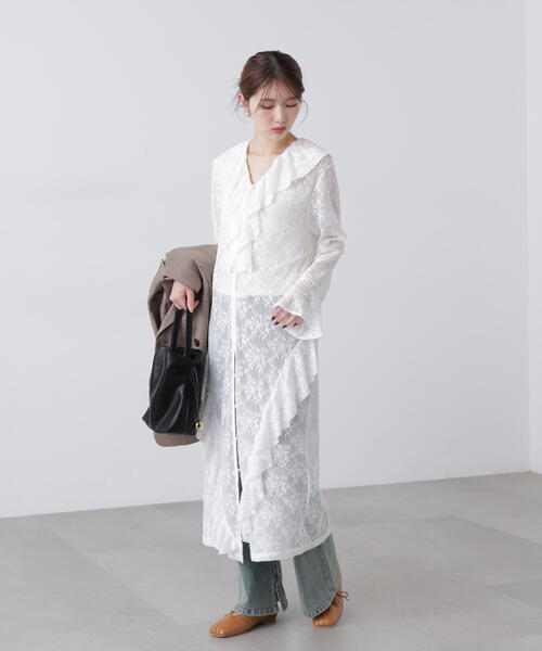 FREE'S MART（フリーズマート）の「◆前開きラッフルフリルレースワンピース（ワンピース・レディース・ホワイト/ブラック・FREE）」の18枚目の写真