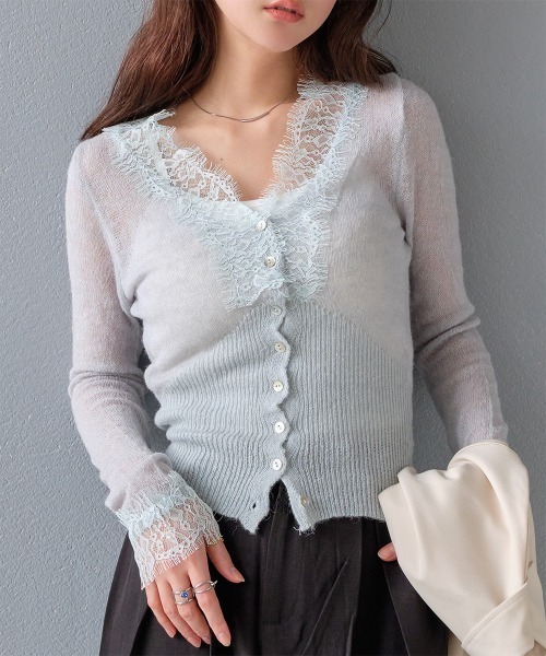 レースシアー長袖トップス（カーディガン/ボレロ）｜Rejoule