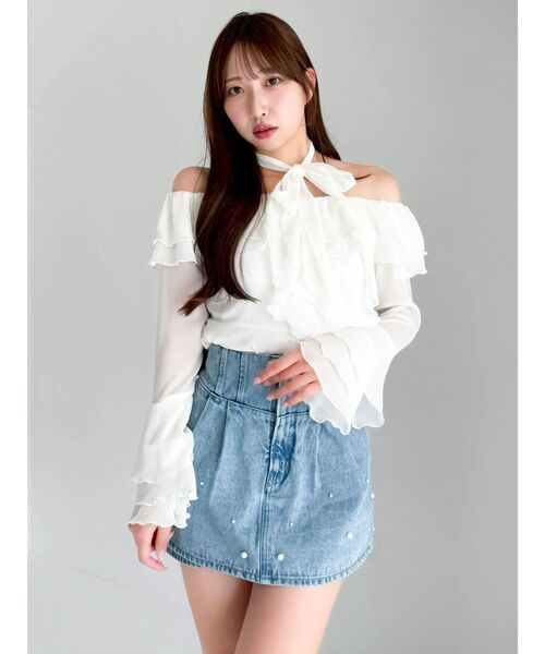 dazzlin（ダズリン）の「パールハイウエストデニムスカパン（デニムパンツ・レディース・ブルー/インディゴブルー・MEDIUM/SMALL）」の9枚目の写真