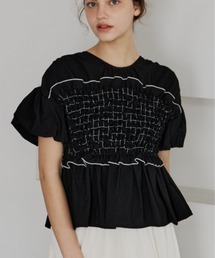 Tシャツ/カットソー（ブラック/黒色系・フリル）ファッション通販