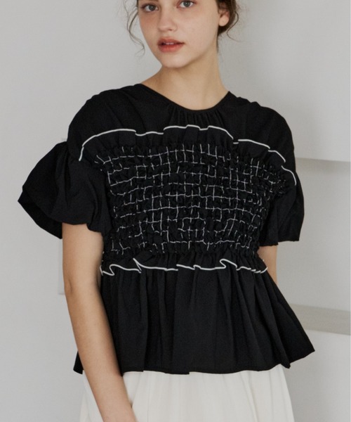 【7K4さま】Short Shirt & Shirring Frills Top shirring frill top/シャーリングフリルトップス（Tシャツ/カットソー