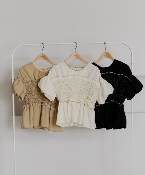 shirring frill top/シャーリングフリルトップス（Tシャツ/カットソー 