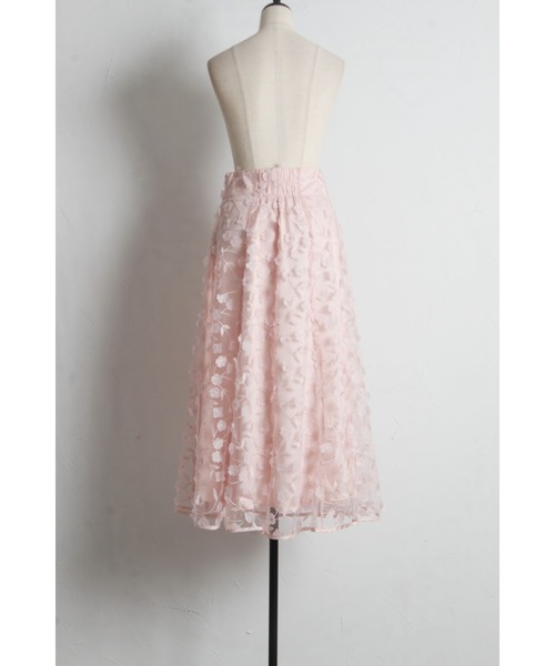 tocco closet(トッコ クローゼット)の「立体フラワーモチーフ刺繍シアーフレアスカート(スカート・レディース・ネイビー/コーラルピンク・M)」の22枚目の写真