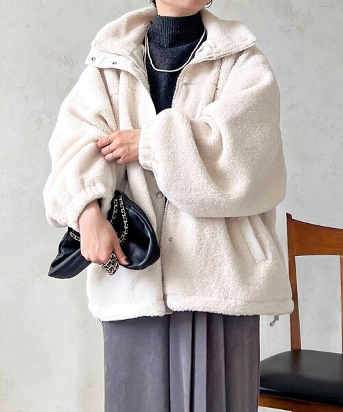 un dix cors（アンディコール）の「ボアブルゾン（ブルゾン・レディース・アイボリー/ブラック・FREE）」の3枚目の写真