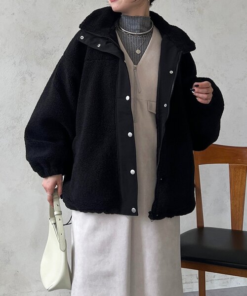 un dix cors（アンディコール）の「ボアブルゾン（ブルゾン・レディース・アイボリー/ブラック・FREE）」の10枚目の写真