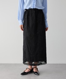 フラワー柄刺繍メッシュスカート