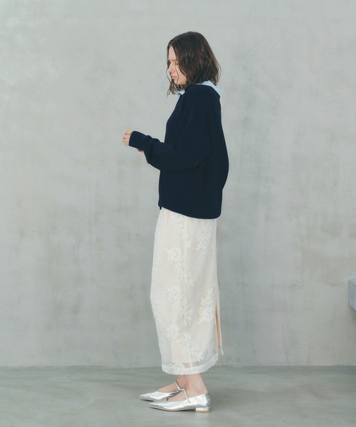 YECCA VECCA（イェッカヴェッカ）の「フラワー柄刺繍メッシュスカート（スカート・レディース・アイボリー/ブラック・FREE）」の6枚目の写真