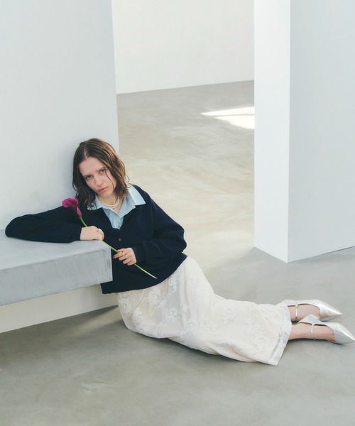 YECCA VECCA（イェッカヴェッカ）の「フラワー柄刺繍メッシュスカート（スカート・レディース・アイボリー/ブラック・FREE）」の3枚目の写真