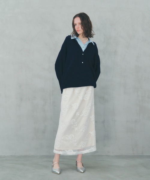 YECCA VECCA（イェッカヴェッカ）の「フラワー柄刺繍メッシュスカート（スカート・レディース・アイボリー/ブラック・FREE）」の4枚目の写真
