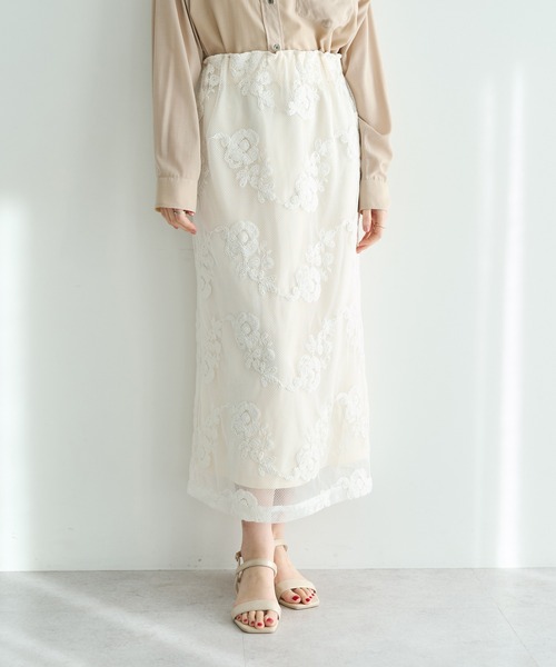 YECCA VECCA（イェッカヴェッカ）の「フラワー柄刺繍メッシュスカート（スカート・レディース・アイボリー/ブラック・FREE）」の18枚目の写真