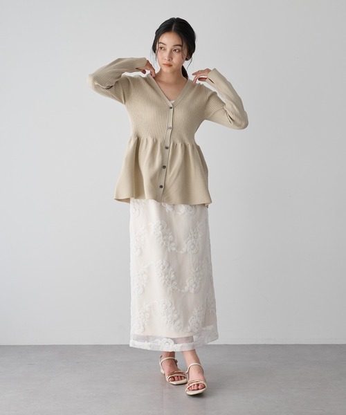 YECCA VECCA（イェッカヴェッカ）の「フラワー柄刺繍メッシュスカート（スカート・レディース・アイボリー/ブラック・FREE）」の14枚目の写真