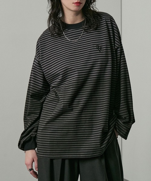 Alfred Alex(アルフレッドアレックス)の「【Alfred Alex】ヴィンテージライク オーバーサイズ グラデーション ロンT(Tシャツ/カットソー・メンズ・グレイッシュブルー/チャコールグレー/ブラック/ブラック系・L/M)」の6枚目の写真
