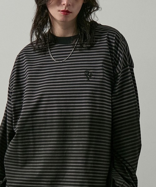 Alfred Alex(アルフレッドアレックス)の「【Alfred Alex】ヴィンテージライク オーバーサイズ グラデーション ロンT(Tシャツ/カットソー・メンズ・グレイッシュブルー/チャコールグレー/ブラック/ブラック系・L/M)」の9枚目の写真