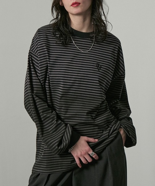 Alfred Alex(アルフレッドアレックス)の「【Alfred Alex】ヴィンテージライク オーバーサイズ グラデーション ロンT(Tシャツ/カットソー・メンズ・グレイッシュブルー/チャコールグレー/ブラック/ブラック系・L/M)」の10枚目の写真