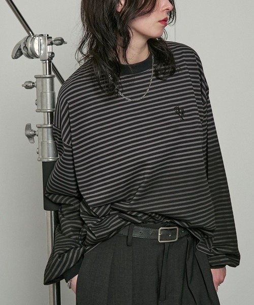 Alfred Alex(アルフレッドアレックス)の「【Alfred Alex】ヴィンテージライク オーバーサイズ グラデーション ロンT(Tシャツ/カットソー・メンズ・グレイッシュブルー/チャコールグレー/ブラック/ブラック系・L/M)」の11枚目の写真