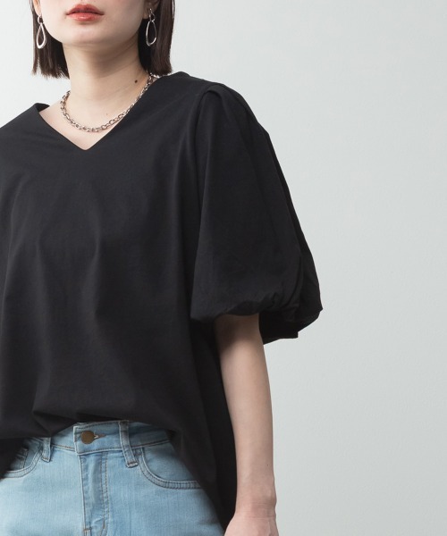 aity(アイティ)の「M-5L コットンパフスリーブ半袖Tシャツ 夏服(Tシャツ/カットソー・レディース・チャコールグレー/ミント/グレイッシュベージュ/ブラック/オフホワイト・M~L/4L~5L/LL~3L)」の3枚目の写真
