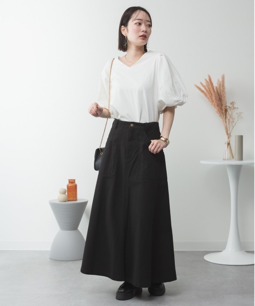 aity(アイティ)の「M-5L コットンパフスリーブ半袖Tシャツ 夏服(Tシャツ/カットソー・レディース・チャコールグレー/ミント/グレイッシュベージュ/ブラック/オフホワイト・M~L/4L~5L/LL~3L)」の9枚目の写真