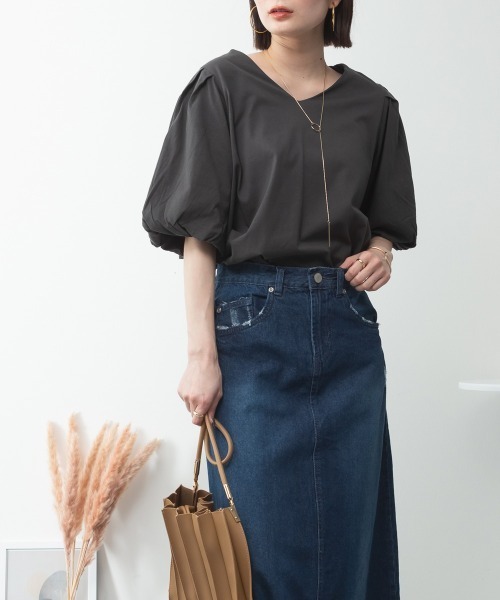 aity(アイティ)の「M-5L コットンパフスリーブ半袖Tシャツ 夏服(Tシャツ/カットソー・レディース・チャコールグレー/ミント/グレイッシュベージュ/ブラック/オフホワイト・M~L/4L~5L/LL~3L)」の17枚目の写真