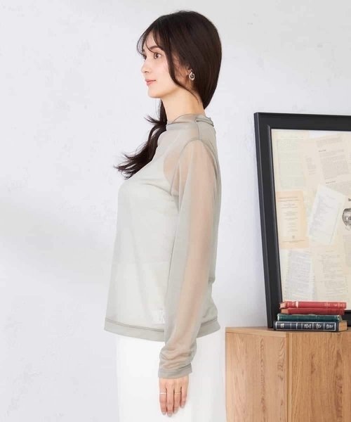 a.v.v(アーヴェヴェ)の「シャイニーシアーハイネックカットソー(Tシャツ/カットソー・レディース・グレー/アイボリー・40/38)」の9枚目の写真